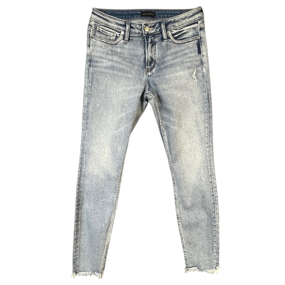 Silver Jeans‎ Co Most Wanted Light Wash Frayed Hem Skinny Jeans Women Size 28